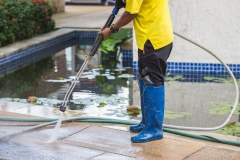 Close up Outdoor floor cleaning with high pressure water jet
