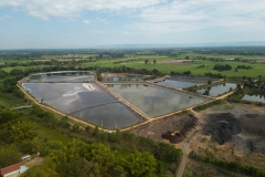 Aerial photography of a large wastewater treatment ponds from industrial plants