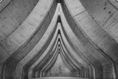 Brutalist modern concrete architecture in Zurich, Switzerland, black and white