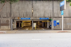 Entrance of a multi-storey car park in a downtown district