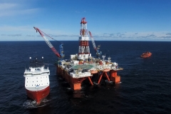 Oil offshore platform in the sea. Extraction of oil on the shelf