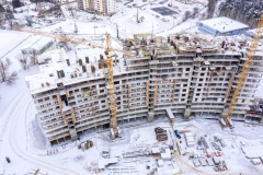 construction site in winter, aerial top view