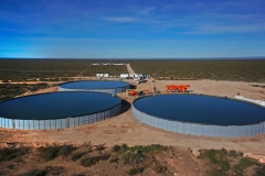 Vaca Muerta, Argentina, November 20, 2015: Extraction of unconventional oil. Water tanks for hydraulic fracturing.