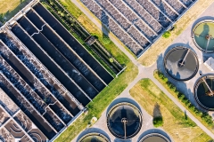 Bortnytsia aeration station, Bortnychi. Kyiv. Ukraine. Aerial drone view. Sewage treatment plant. Wastewater treatment plant.