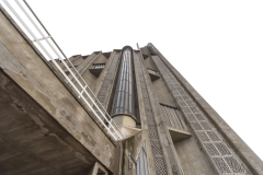Isolated PNG cutout of a brutalist church on a transparent background, ideal for photobashing, matte-painting, concept art
