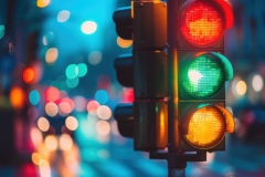 a traffic light with red, yellow, and green lights