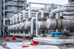 heat exchanger in an oil refinery, large size, daylight