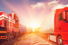 freight train and truck as transportation concept