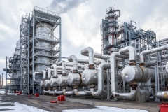 heat exchanger in an oil refinery, large size, daylight