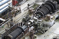 steam turbine in repair process, machinery, pipes, tubes, at power plant