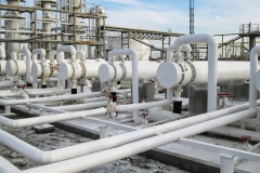 Heat exchangers in refineries. The equipment for oil refining. Heat exchanger for flammable liquids. The plant for the primary processing of oil