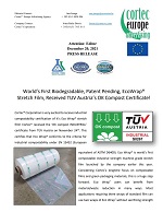 World’s First Biodegradable, Patent Pending, EcoWrap® Stretch Film, Received TUV Austria’s OK Compost Certificate!