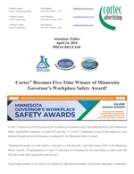 PRESS RELEASE: Cortec® Becomes Five-Time Winner of Minnesota Governor’s Workplace Safety Award!