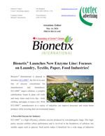 PRESS RELEASE: Bionetix® Launches New Enzyme Line: Focuses on Laundry, Textile, Paper, Food Industries!