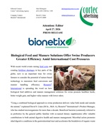 PRESS RELEASE: Biological Feed and Manure Solutions Offer Swine Producers Greater Efficiency Amid International Cost Pressures