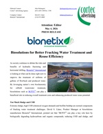 PRESS RELEASE: Biosolutions for Better Fracking Water Treatment and Reuse Efficiency