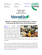 PRODUCT RELEASE: Bionetix® Launches ENVIA ESSENTIAL™ Enzyme Concentrate for Hard-Water Drain Maintenance