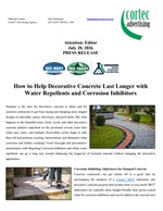 PRESS RELEASE: How to Help Decorative Concrete Last Longer with Water Repellents and Corrosion Inhibitors